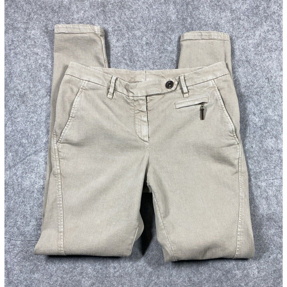 Brunello Cucinelli Pants Womens 6 Taupe Skinny Stretch Angled Hem